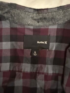 Hurley Men’s Plaid Button-Down Shirt in Purple and Black